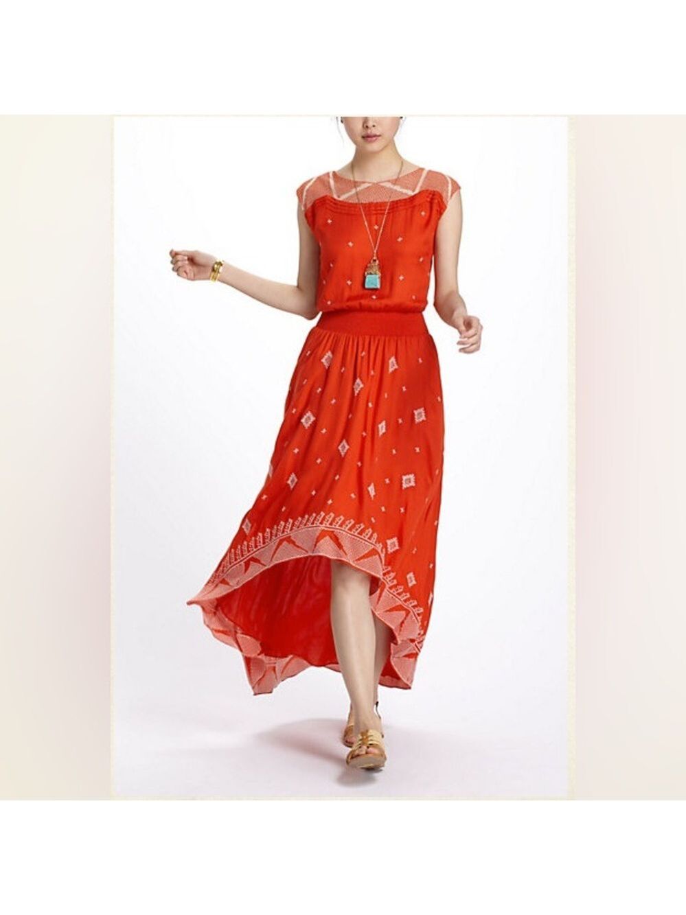 Floreat Anthropologie Orange High-Low Dress Size 4